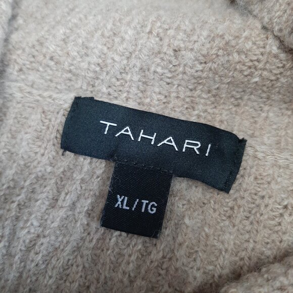 TAHARI Women's Beige Merino Wool Blend Knit Turtle Neck Pullover Sweater Size XL - Picture 7 of 9